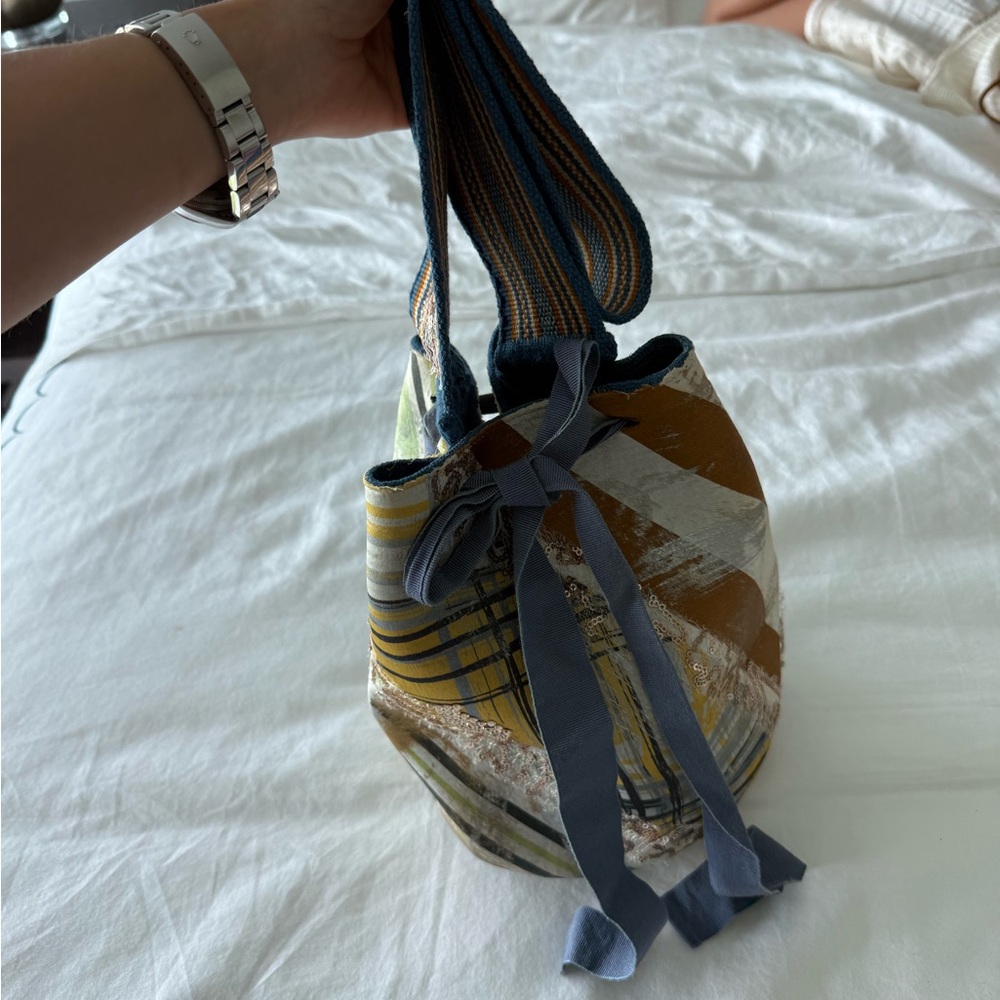 Silvia Tcherassi Yellow, Navy & Brown Striped Mini Bucket Bag